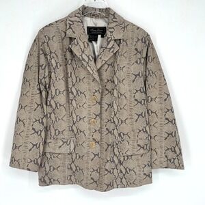 Vtg Terry Lewis Leather Jacket Womens L Snake‎ Print Blazer Edgy Brown